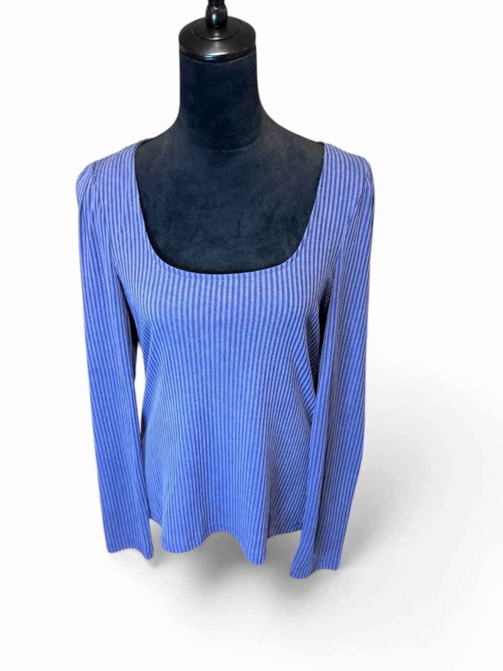 Anthropologie Periwinkle Ribbed Long-Sleeve Scoop Neck Top